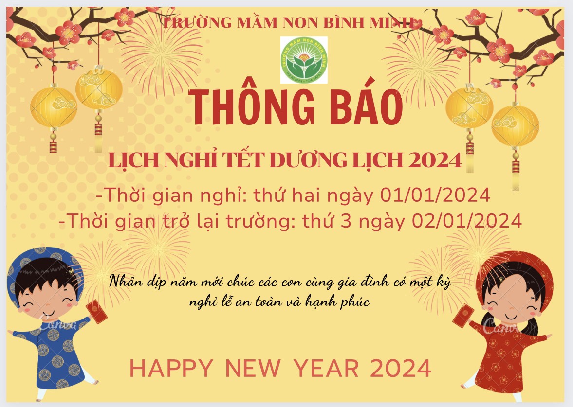 Thông báo nghỉ têt dương lịch năm 2024